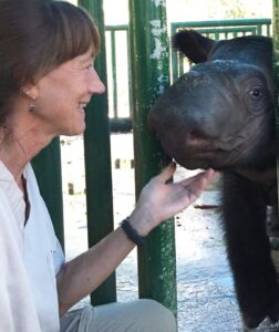 Dr. Terri Roth from Cincinnati Zoo's CREW with six-month-old Delilah, daughter of Andalas. 