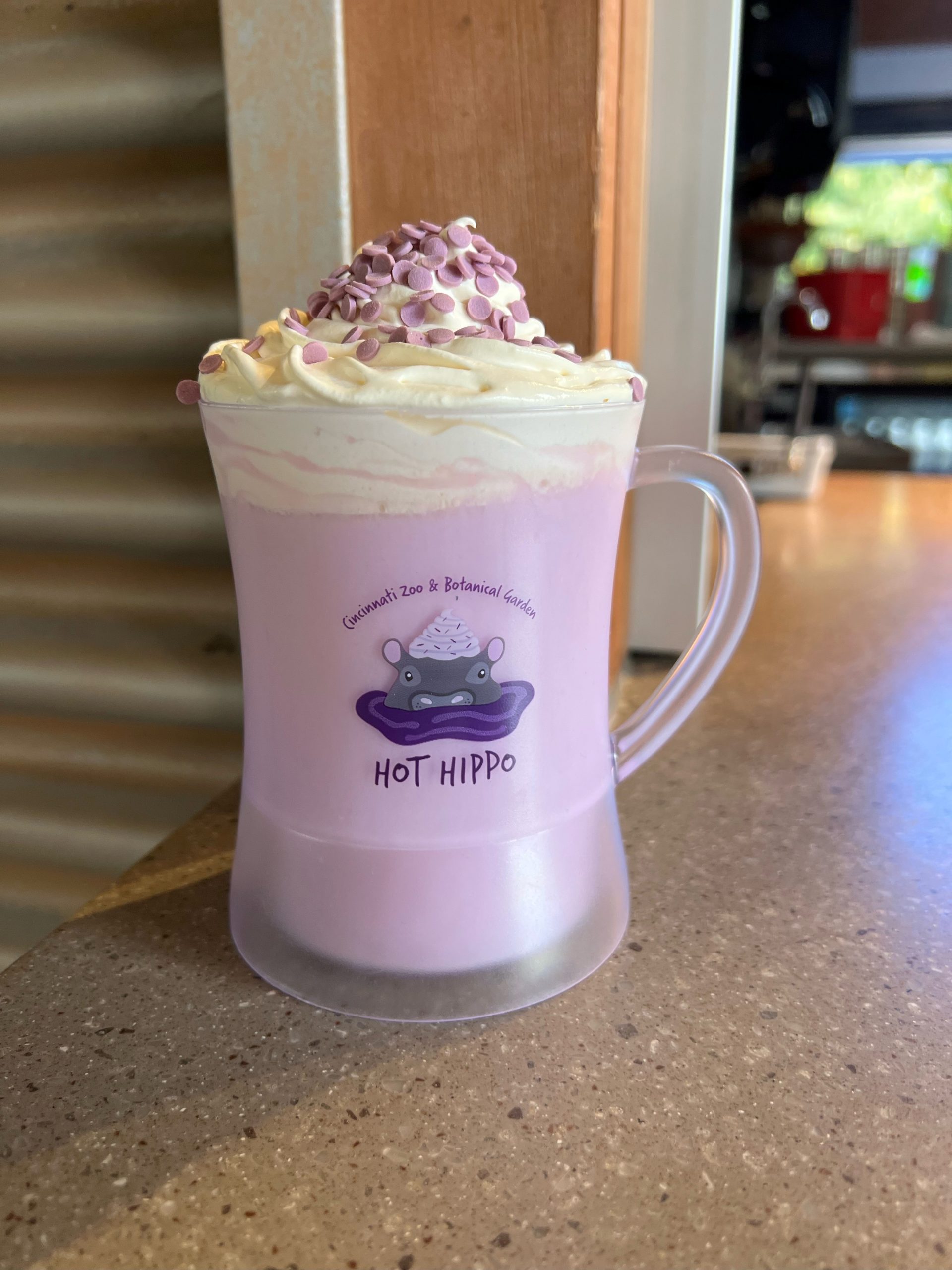 new hot hippo mug with purple hot chocolate