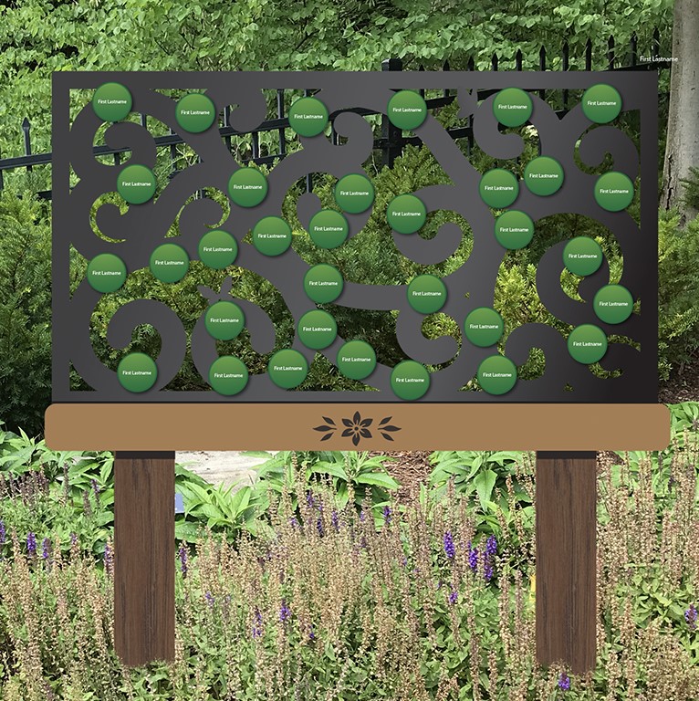 tribute garden sign with donor names