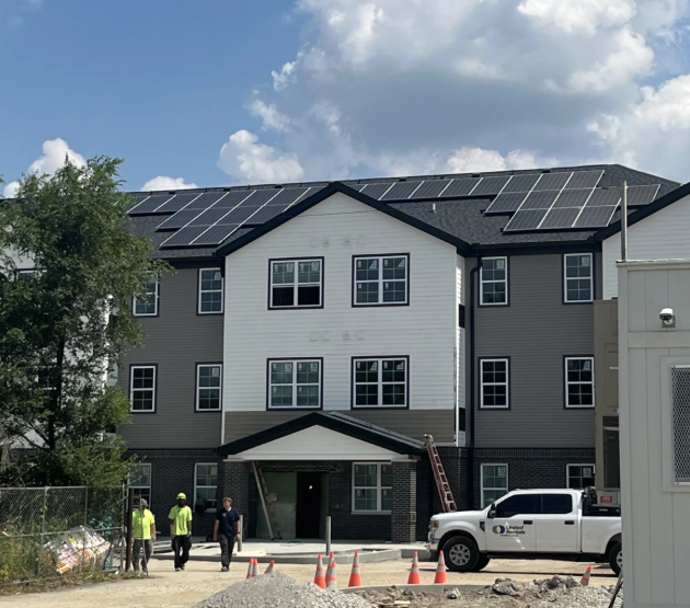building with solar panels on the roof