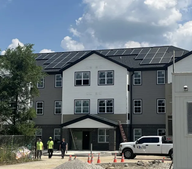 building with solar panels on the roof