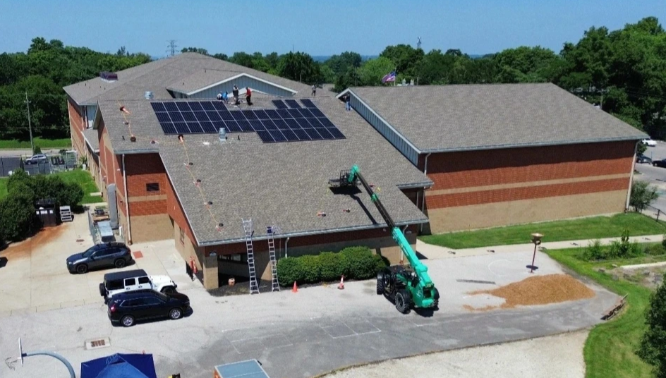 building with solar panels on the roof