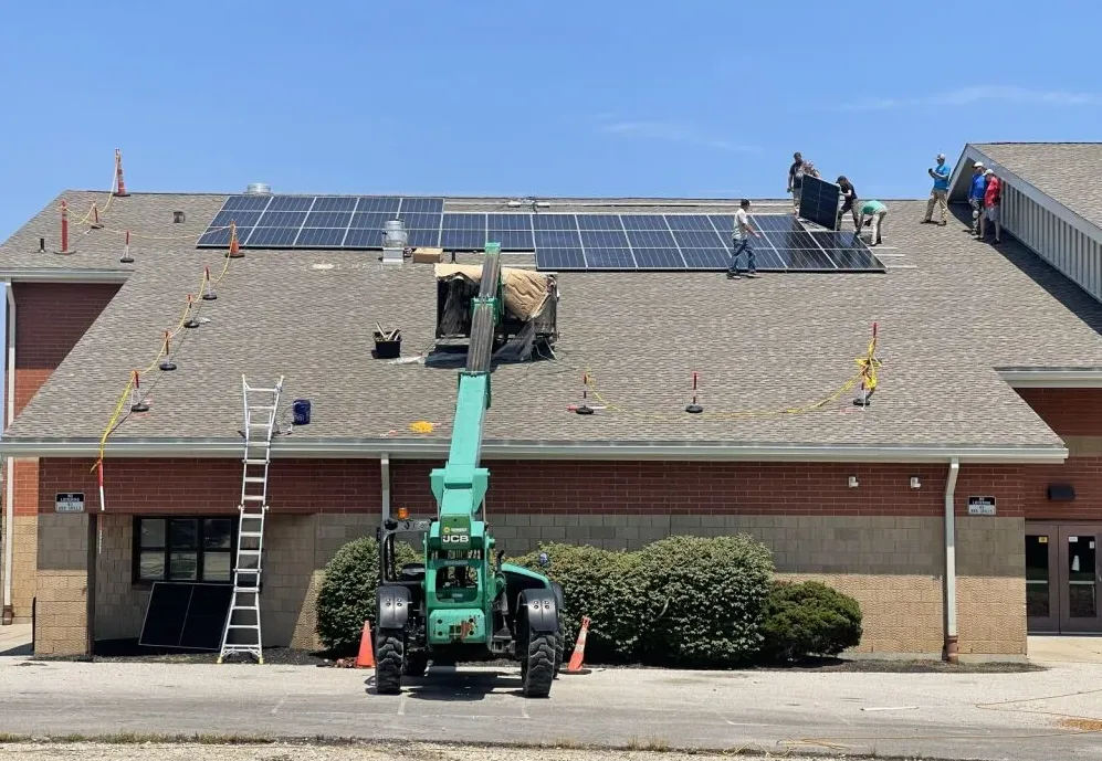 building with solar panels on the roof