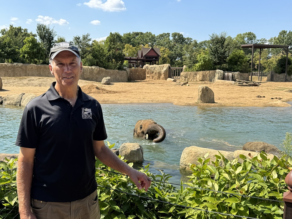 Zoo Director Thane Maynard in front of the elephant habitat