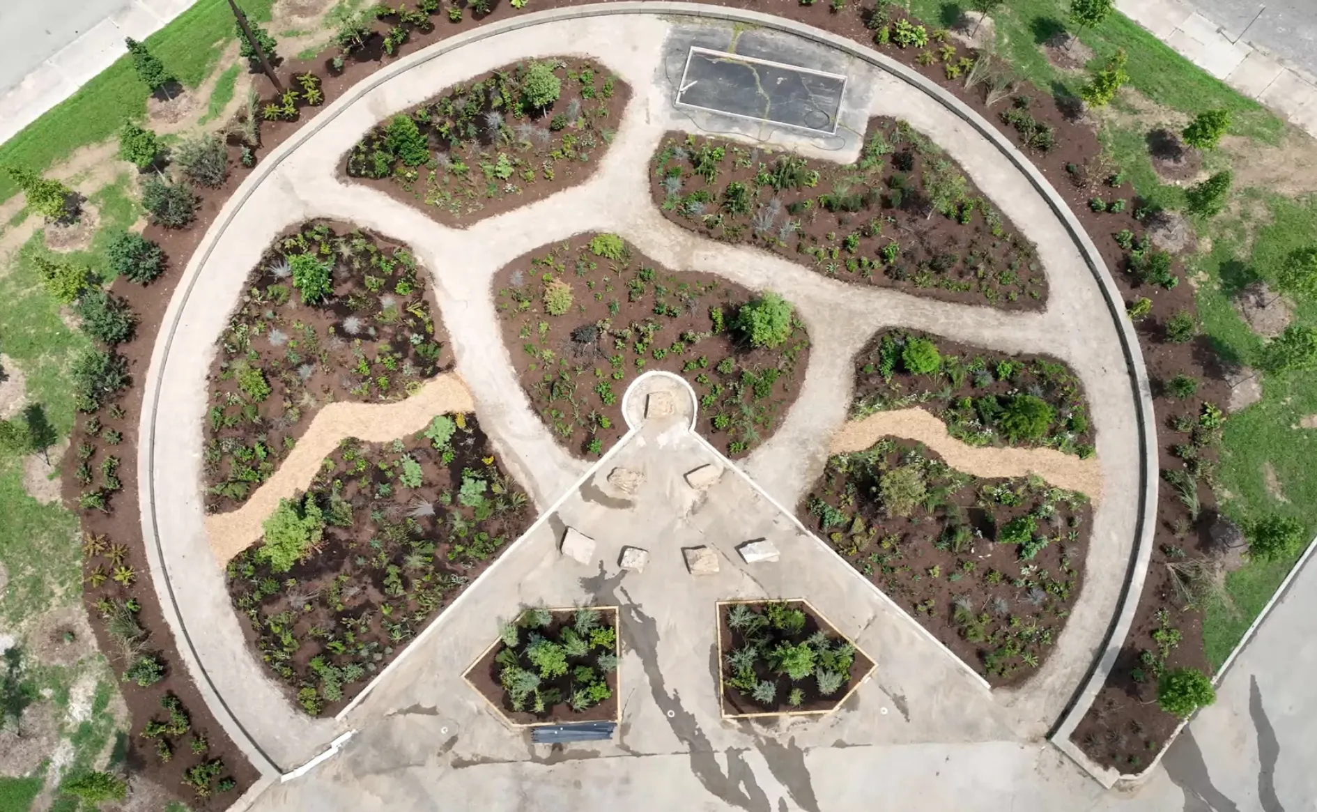 view from above of the urban landscapes garden