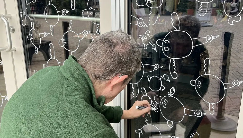 If you talk to Neil, he will tell you all about his love of birds,” says Lizzy DuQuette. “He wants to use his art to raise awareness about bird window collisions and show people how they can help prevent them at home.